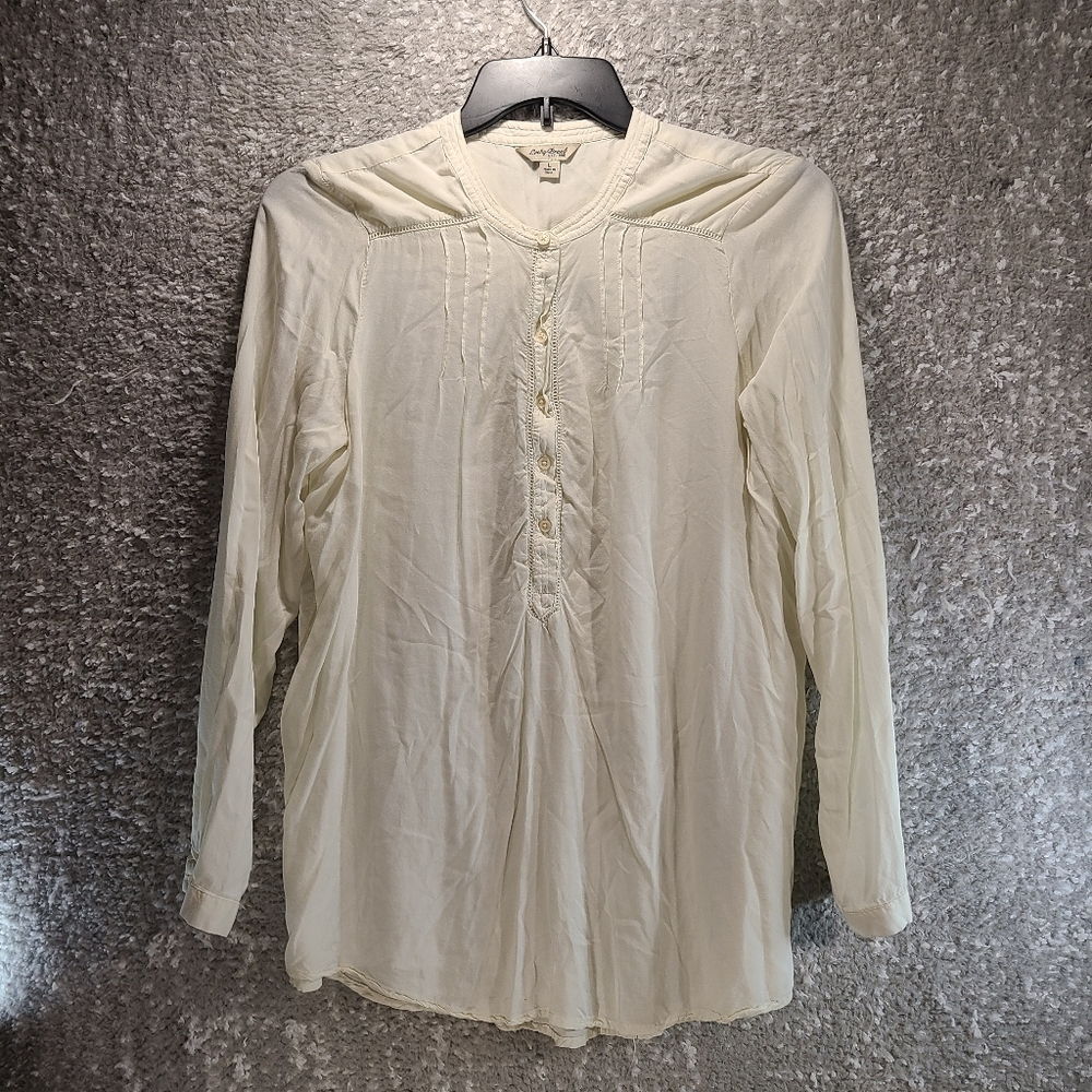 Lucky Brand Tunic 1/2 Button Rayon Long Sleeve Relaxed Fit Size Large